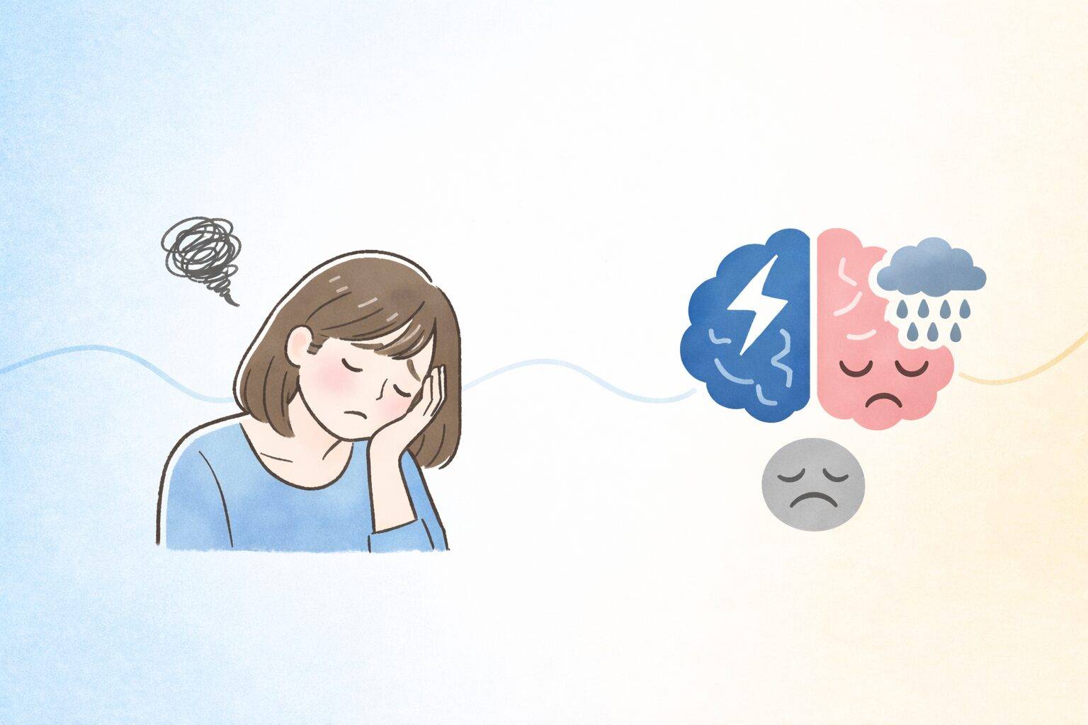 体調が悪く気分も落ち込んでいる様子を表したイラスト